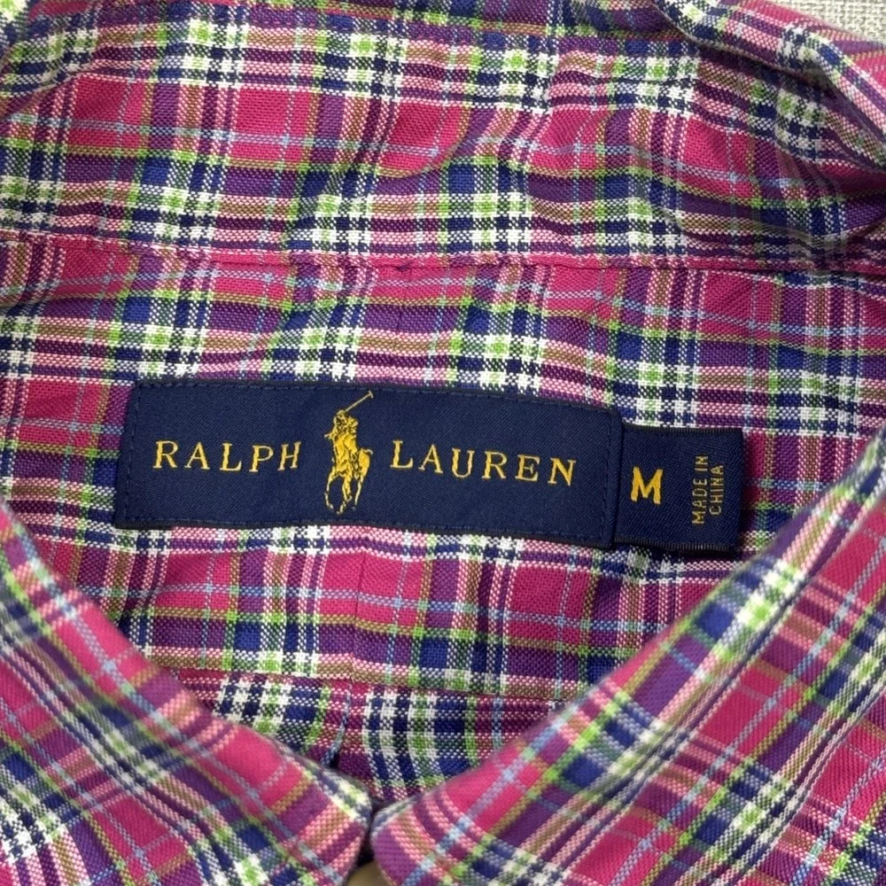 Ralph Lauren Button-Down Shirt Mens M Pink Plaid Long Sleeve Cotton Embroidered